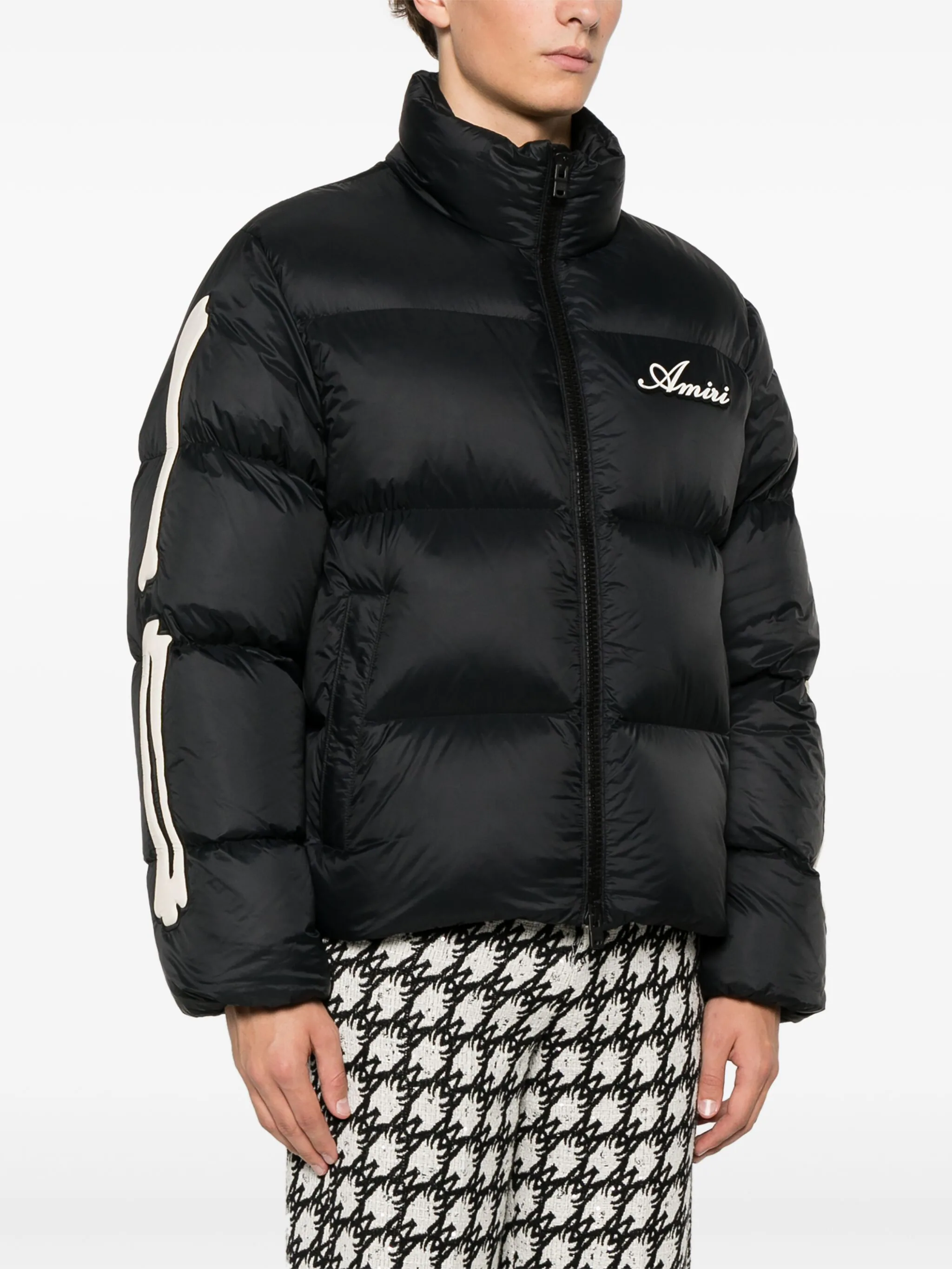 AMIRI ロゴ BONES クロップド ハイネック 長袖 ダウンジャケット AMIRI Black Bones Down Jacket Amiri