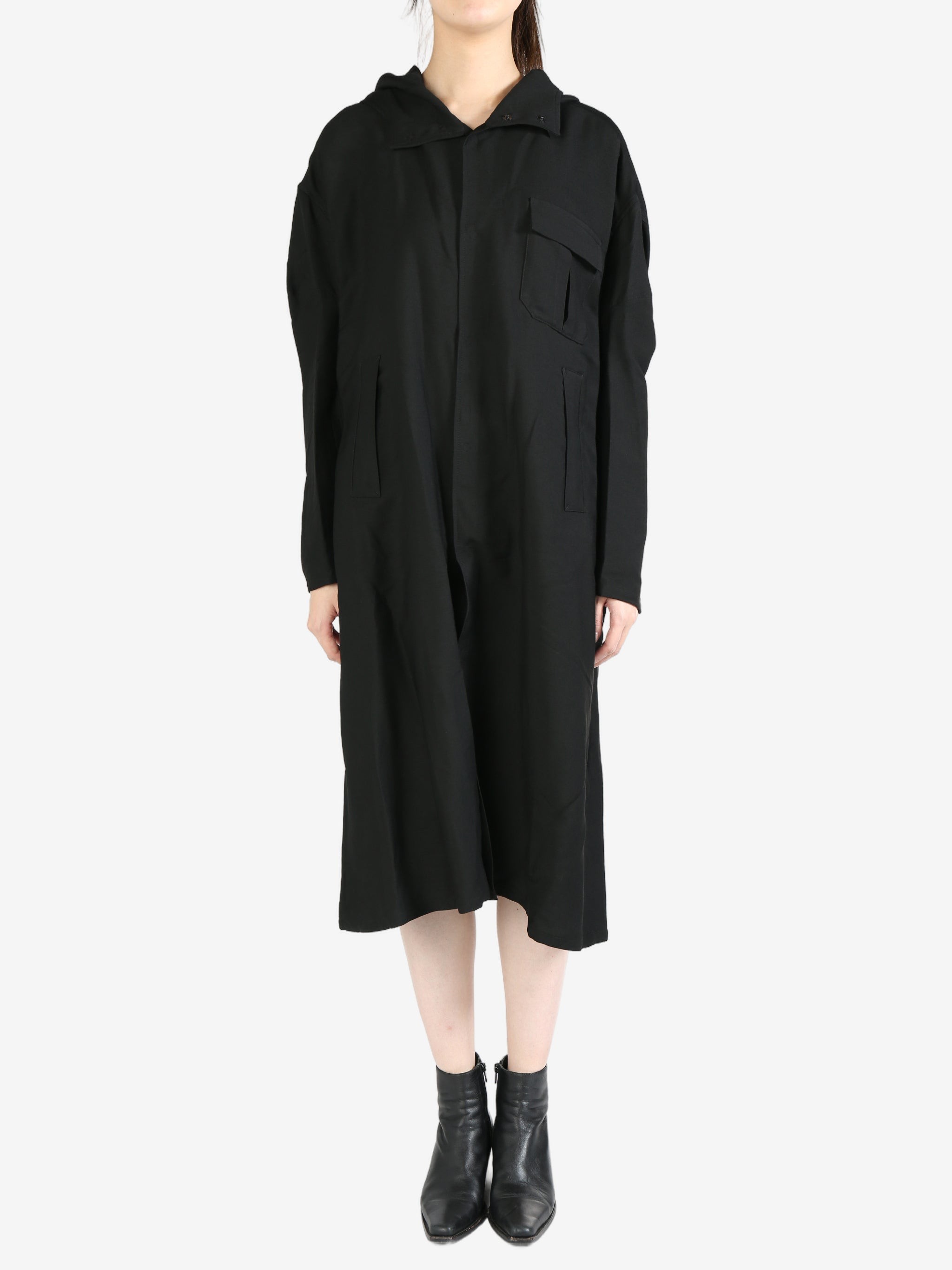 Manteau Yohji Yamamoto Taille 2 – Style Paon (peacoat) Noir, Mélange Laine – Poche Zippée – Occasion Très Bon état