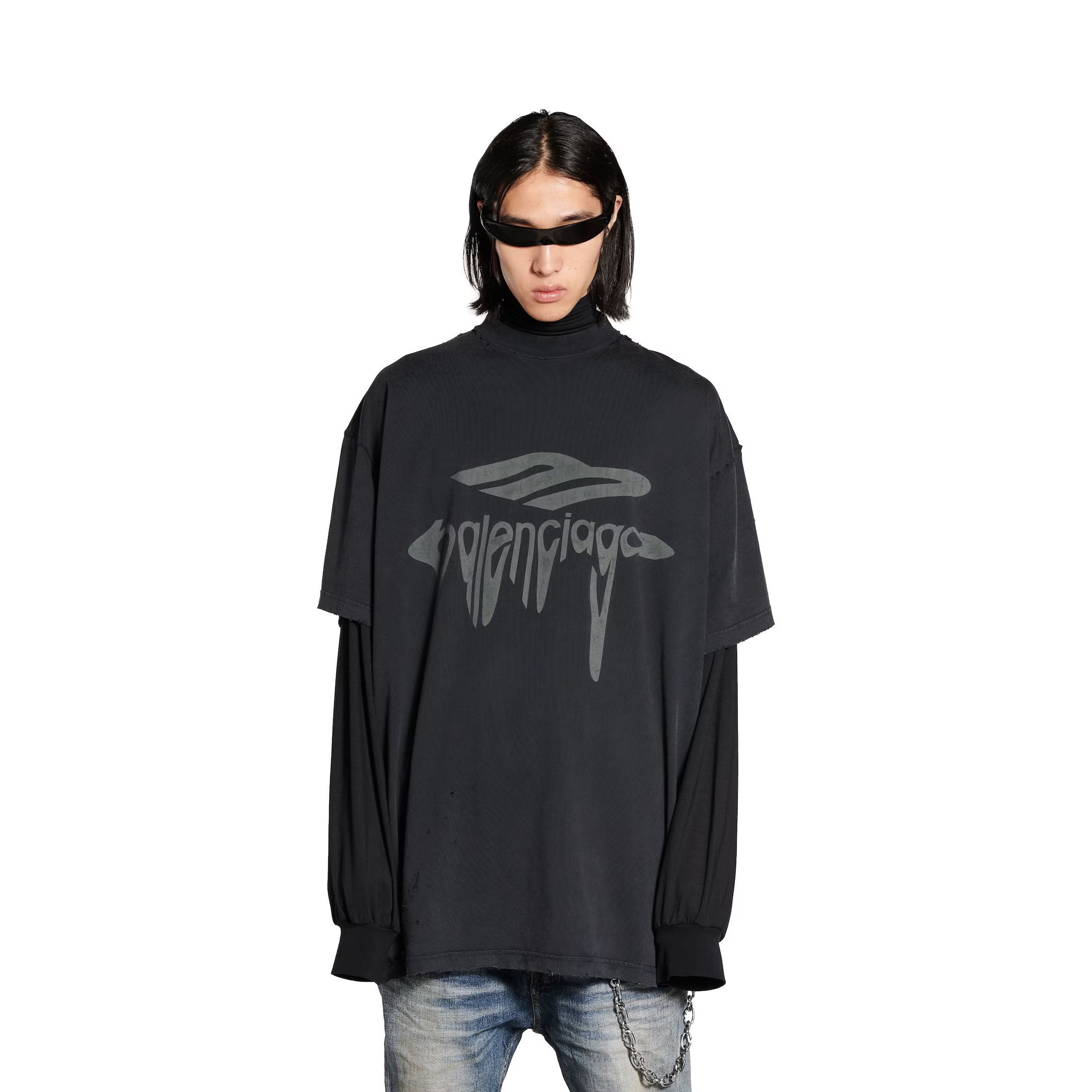 BALENCIAGA｜ (787349 TRVS8 9081) Balenciaga 黑色大廓型T 恤787349-TRVS8-1013