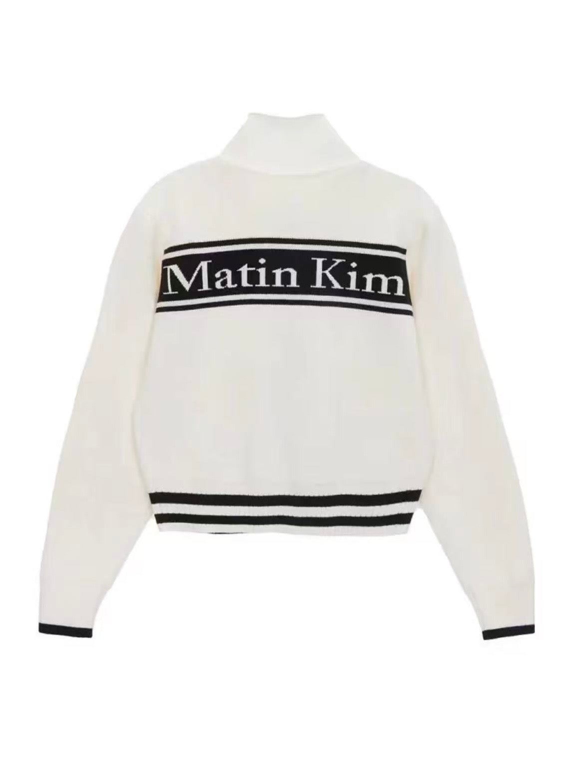 Matin Kim zip LOGO KNIT CARDIGAN IN White（Pre-Order）
