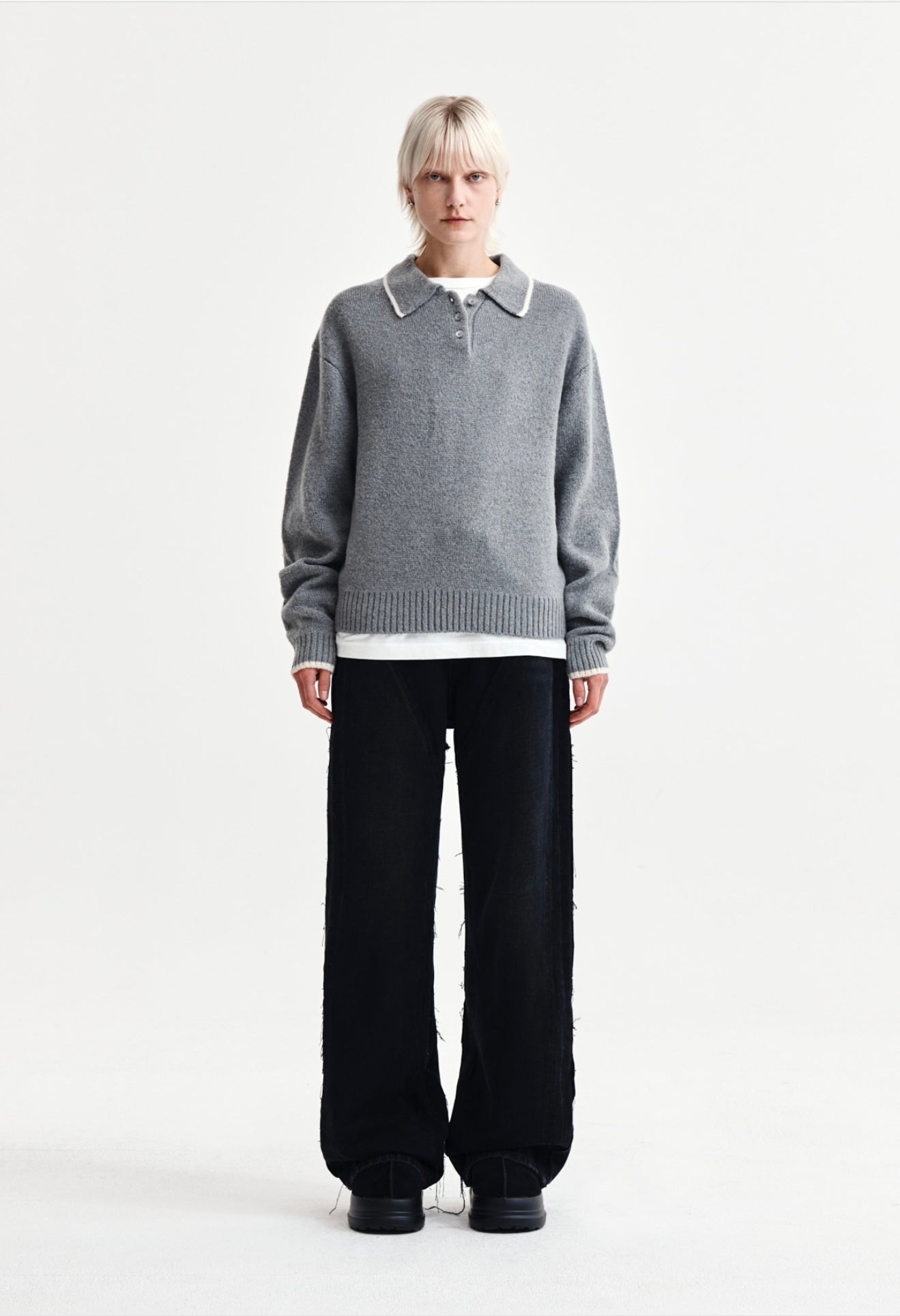 MATIN KIM BACK LOGO COLLAR KNIT TOP FOR WOMEN IN GREY MATIN KIM BACK LOGO COLLAR KNIT TOP FOR WOMEN IN GREY