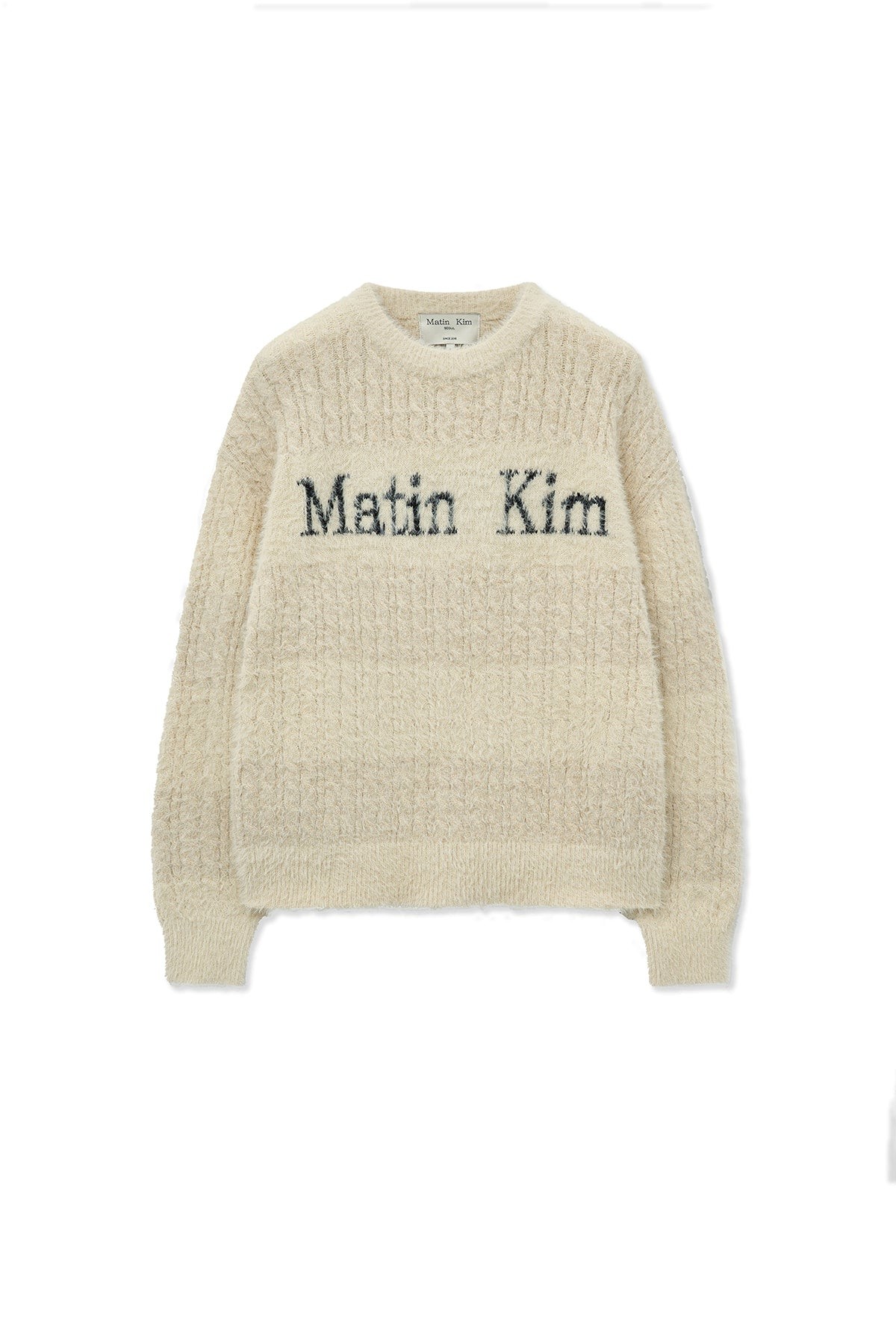 Matin Kim HAIRY CABLE KNIT PULLOVER IN LIGHT BEIGE