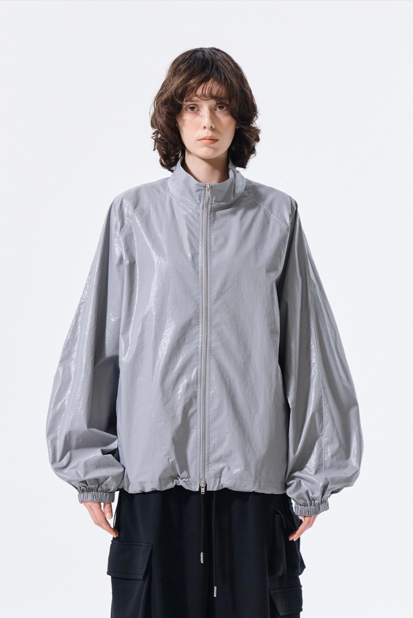 MATIN KIM LOGO COATING JUMPER IN DARK GREY